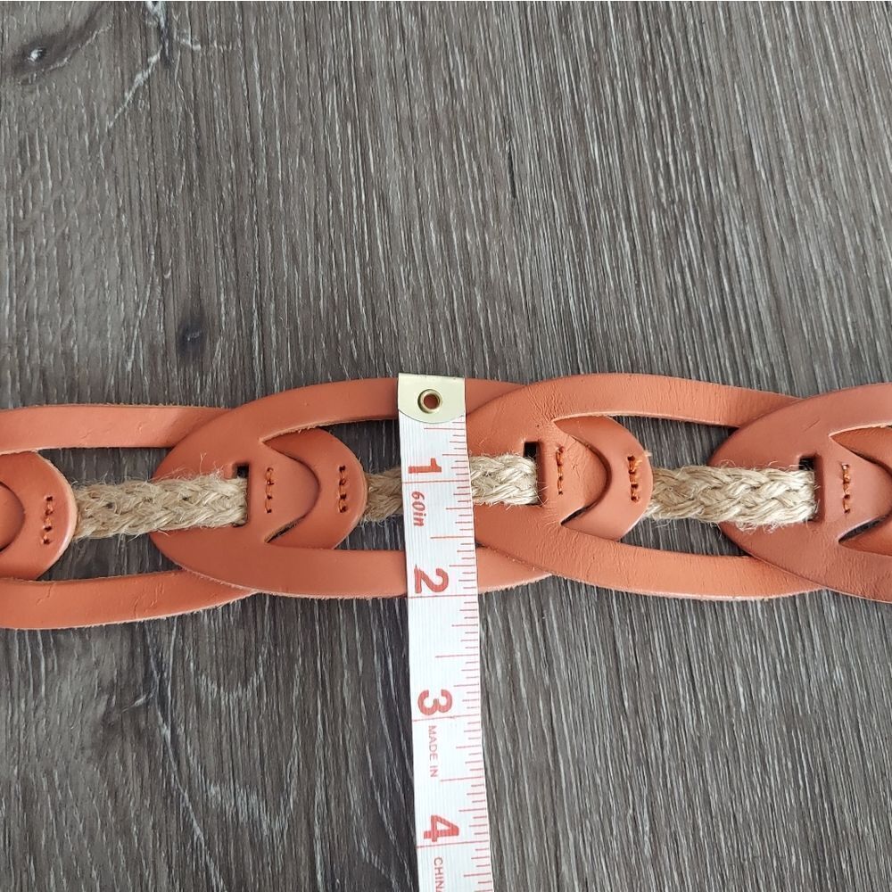 Linea Pelle Leather Link Jute Hip Sling Belt Sz S Orange Cream Ring Buckle Boho - Picture 6 of 6